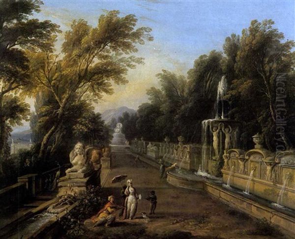 Perspective De Fontaine Animee De Personnages Habilles A L'orientale Oil Painting by Jean Baptiste Lallemand