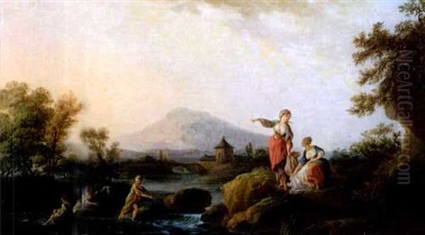 Le Soir Ou Les Jeunes Villageoises A La Riviere Oil Painting by Jean Baptiste Lallemand