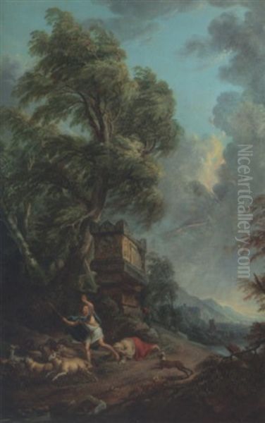 Le Tombeau De Neron Sous L'orage Oil Painting by Jean Baptiste Lallemand