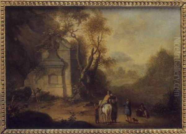 Paysage Aux Cavaliers Oil Painting by Jean Baptiste Lallemand