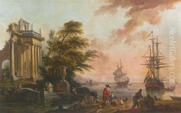 Vue D'un Port Mediterraneen Oil Painting by Jean Baptiste Lallemand