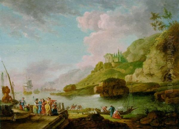 Vornehme Gesellschaft Vor Dem Brunnen Am Kai Oil Painting by Jean Baptiste Lallemand