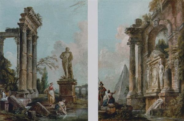 A Capriccio With The Pyramid Of Caius Cestuis Oil Painting by Jean Baptiste Lallemand