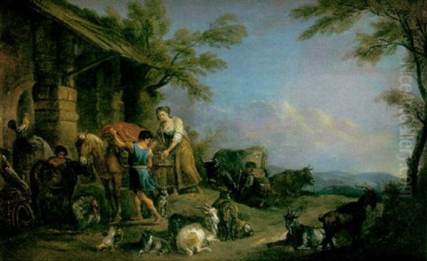 Pastores En Su Granja Oil Painting by Jean Baptiste Lallemand