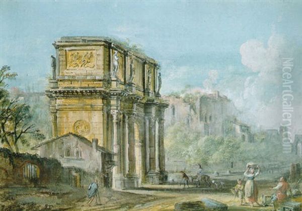 The Forum With The Arch Of Constantine Oil Painting by Jean Baptiste Lallemand