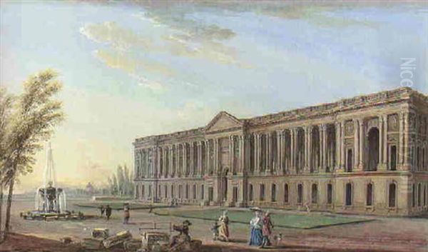 The Colonnade Perrault At The Louvre, The Palais Mazarin Beyond Oil Painting by Jean Baptiste Lallemand