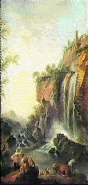 Berger Pres D'une Cascade Oil Painting by Jean Baptiste Lallemand