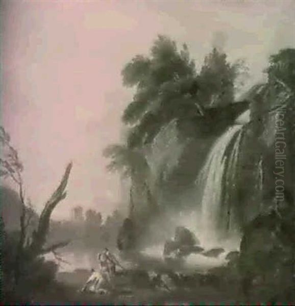 Paysage A La Cascade Oil Painting by Jean Baptiste Lallemand