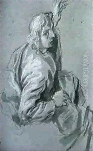 A Study Of A Seated Saint, Half Length, His Left Arm Raised Oil Painting by Georges Lallemant