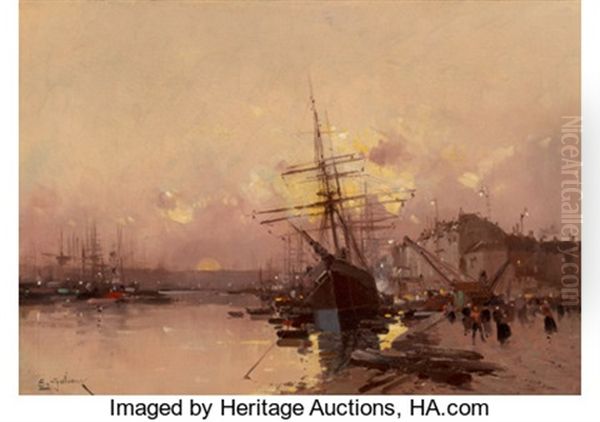 Port Breton Au Crepuscule Oil Painting by Eugene Galien Laloue