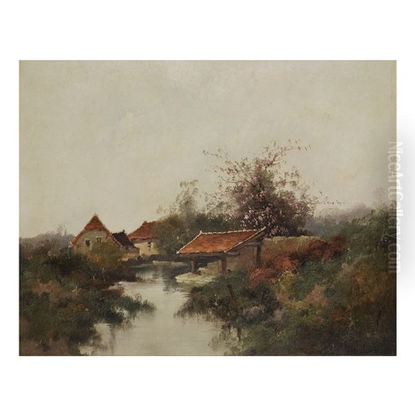 Bord De Riviere Et Lavoir Oil Painting by Eugene Galien Laloue