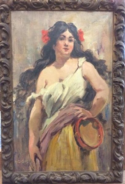 Femme Au Tambourin Oil Painting by Adolphe Lalire LaLyre