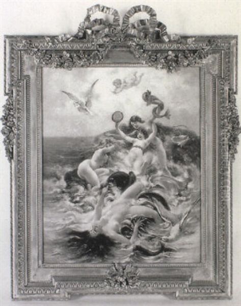 Sea Nymphs Disporting With A Dolphin Oil Painting by Adolphe Lalire LaLyre