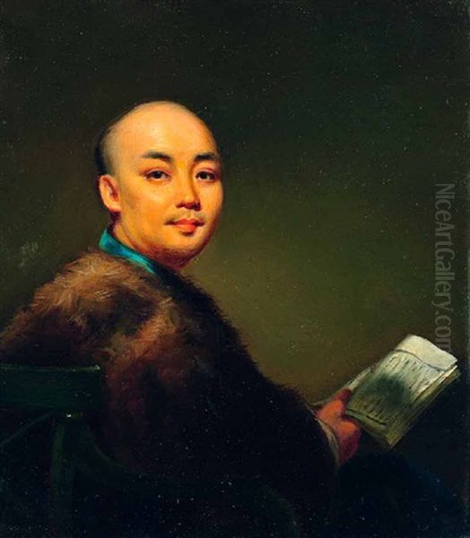 Selbstportrat Mit Buch Oil Painting by  Lam Qua