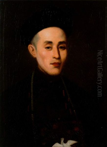 Portrait Of A Hong Merchant Of Canton Oil Painting by  Lam Qua