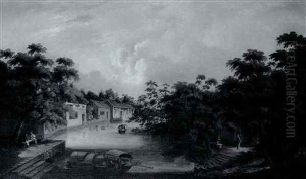 Buildings On A Canal Oil Painting by  Lam Qua