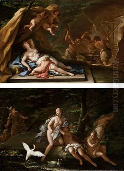 Venere Nella Fucina Di Vulcano (+ Diana E Atteone; Pair) Oil Painting by Giovanni Battista Lama