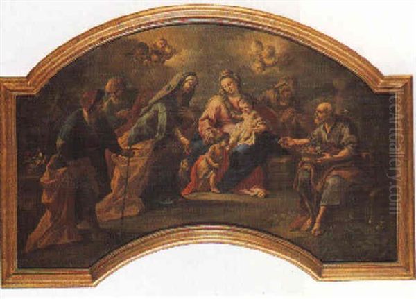 Madonna Con Bambino E San Giovannino, Con Santi Oil Painting by Giovanni Battista Lama