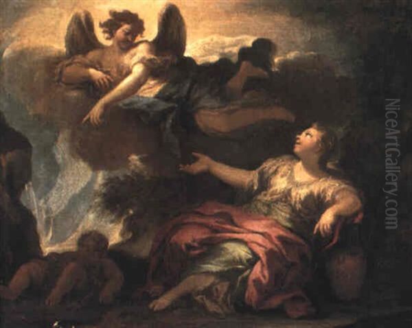 The Angel Appearing To Hagar In The Desert Oil Painting by Giovanni Battista Lama