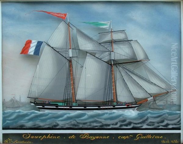 Le Brick "josephine" De Bayonne Capt Guillerme Oil Painting by Alexandre Lamartiniere