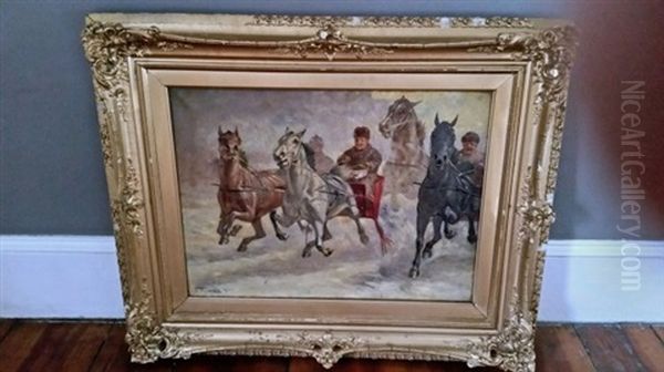 Sleigh And Horses Oil Painting by Frederick Mortimer Lamb