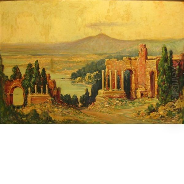 View Of The Ancient Theatre Of Taormina Oil Painting by Frederick Mortimer Lamb