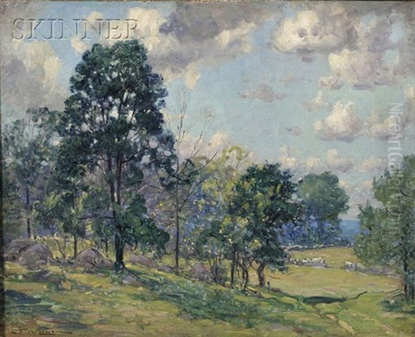 Landscape With Sheep At Pasture Oil Painting by Frederick Mortimer Lamb