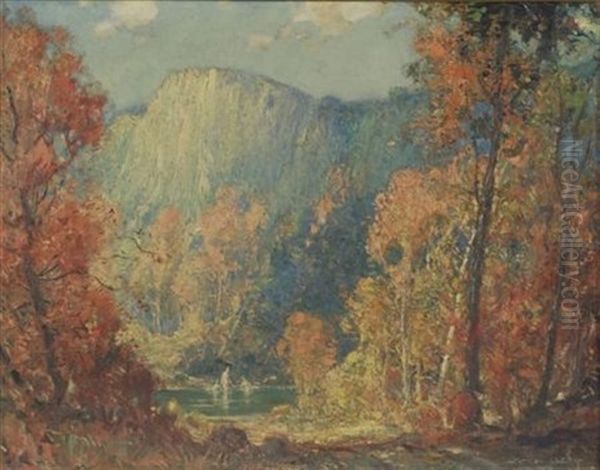 Autumn Landscape With Bathers Oil Painting by Frederick Mortimer Lamb