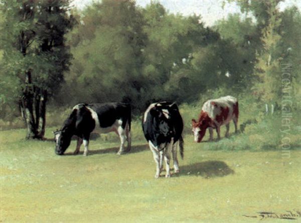 Cows In Landscape Oil Painting by Frederick Mortimer Lamb