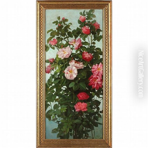 Pink Roses Oil Painting by George Cochran Lambdin