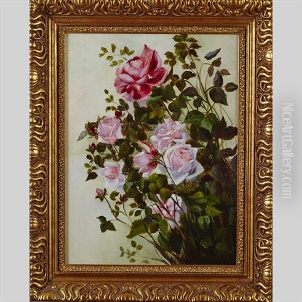 Cuttings Of Red And Pink Roses Oil Painting by George Cochran Lambdin