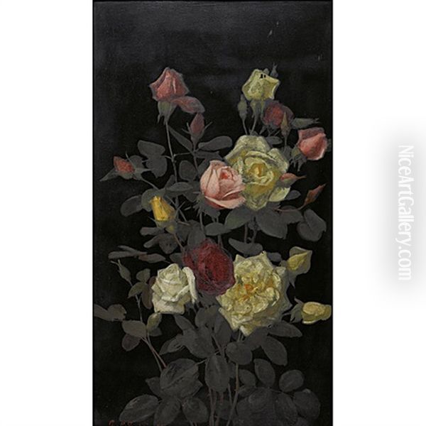 Roses (+ Another; 2 Works) Oil Painting by George Cochran Lambdin