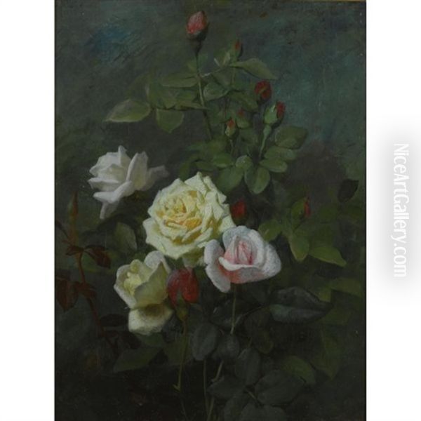 Roses (pair) Oil Painting by George Cochran Lambdin