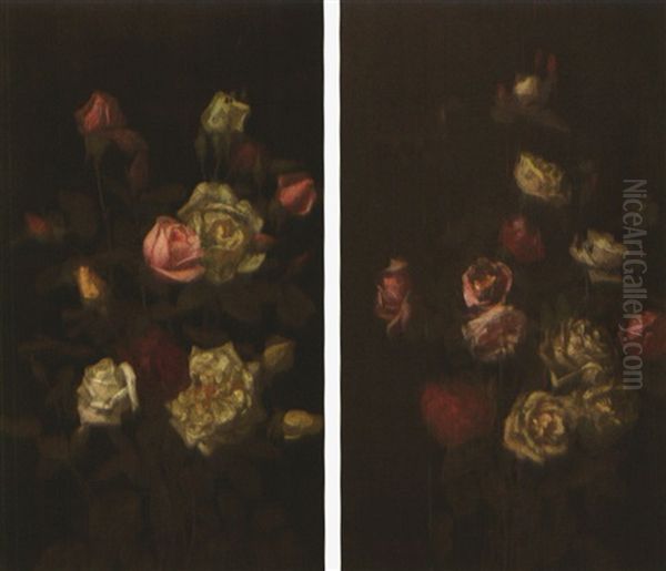 Roses (+another; 2 Works) Oil Painting by George Cochran Lambdin