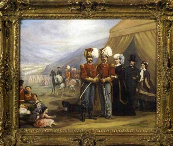 Governor Winthrop And His Wife With Boston Lancers At A Civil War Encampment by George Cochran Lambdin