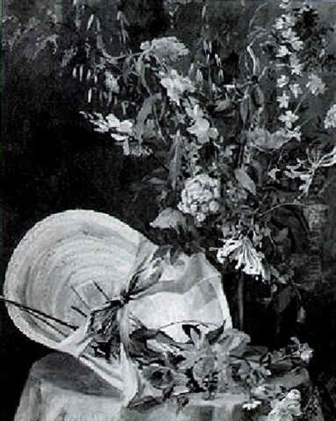 Still Life With Bouquet And Bonnet Oil Painting by George Cochran Lambdin