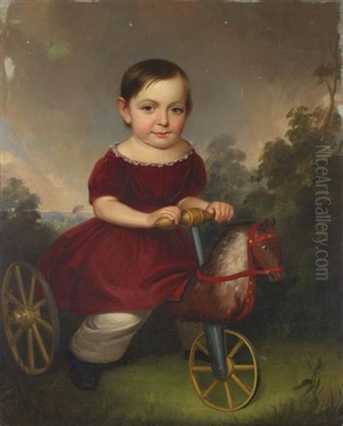 Portrait Of A Young Boy On Rocking Horse Oil Painting by James Reid Lambdin