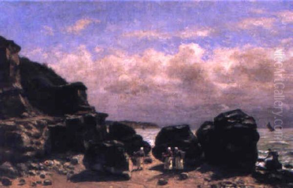 Bretonische Kustenlandschaft Mit Muschelsucherinnen Oil Painting by Antoine Eugene Lambert