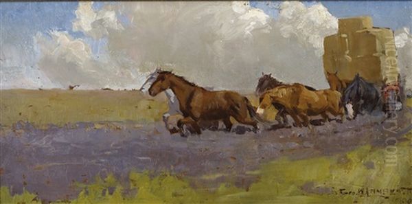 Across The Black Soil Plains (sketch) Oil Painting by George Washington Lambert