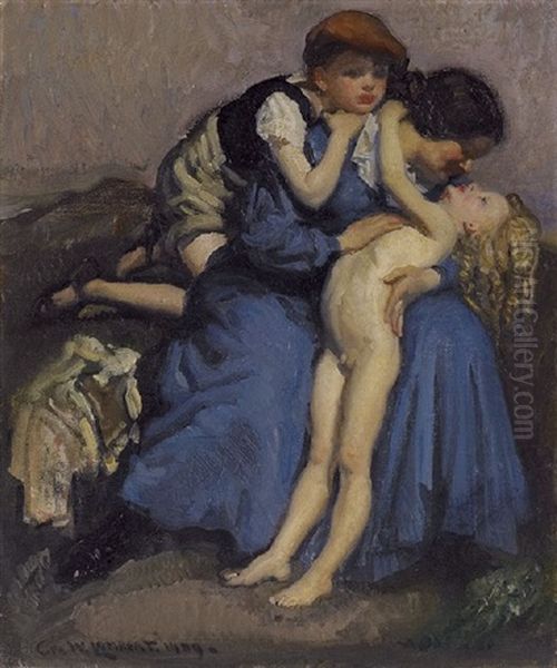 Mother And Sons Oil Painting by George Washington Lambert