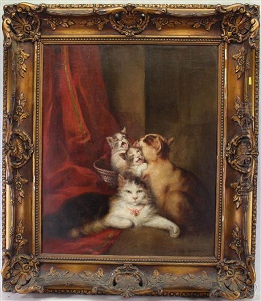 Painting Of A Family Of Cats In An Elegant Interior Setting Oil Painting by Louis Eugene Lambert