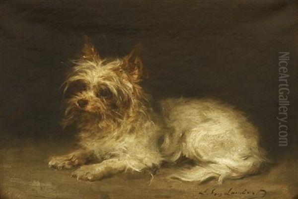 Portrait Of A Terrier Oil Painting by Louis Eugene Lambert