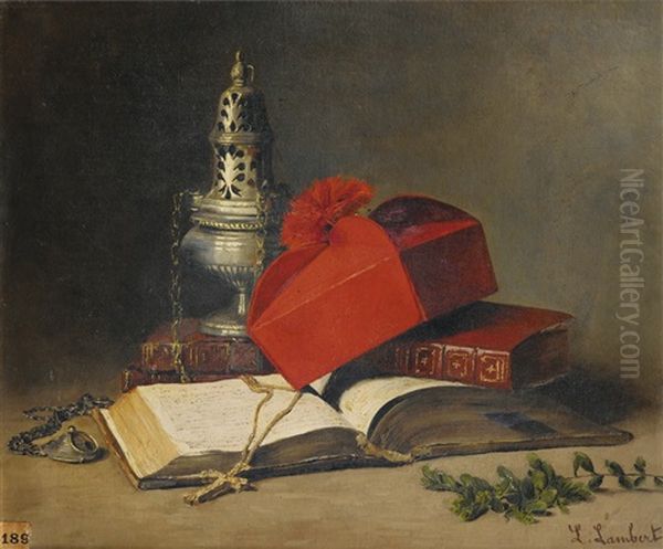 Still Life With A Censer And A Cardinal's Hat Oil Painting by Louis Eugene Lambert