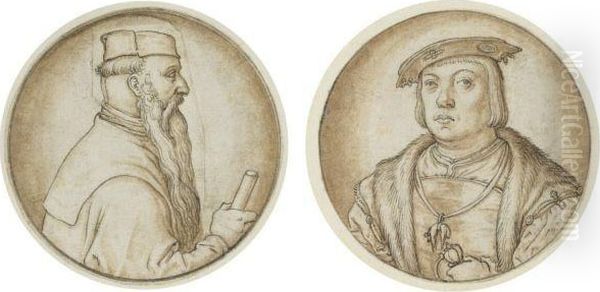 Head-and-shoulders Portraits: An Elderly Bearded Man In
Profile, And A Younger Man, Full Face Oil Painting by Barthel Beham