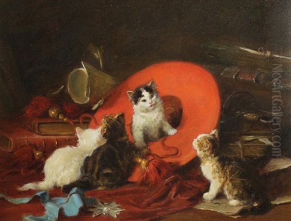 Kittens Playing Oil Painting by Louis Eugene Lambert