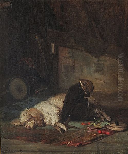 Le Singe Et Le Chien Du Cirque Oil Painting by Louis Eugene Lambert