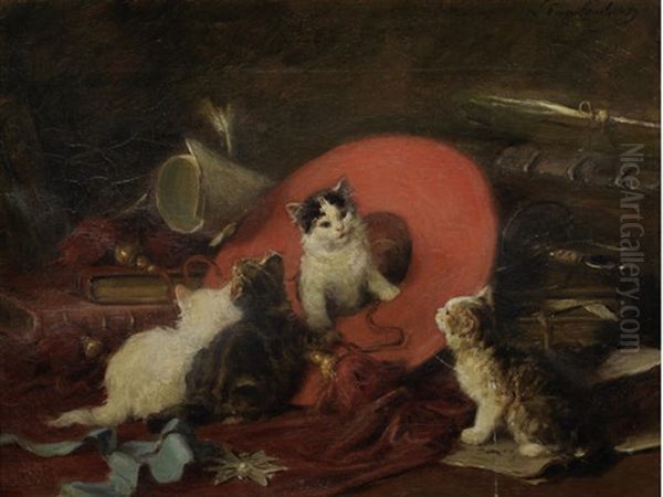 Cavalier Kittens Oil Painting by Louis Eugene Lambert