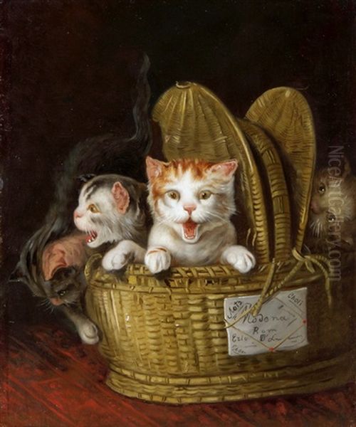 Korb Mit Drei Jungen Katzen Oil Painting by Louis Eugene Lambert