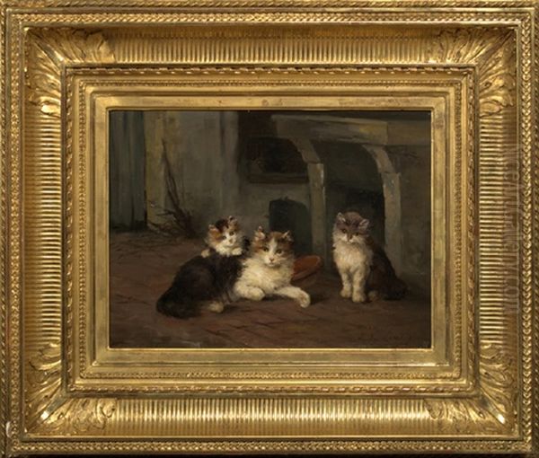 Interior Scene With Kittens Playing Oil Painting by Louis Eugene Lambert