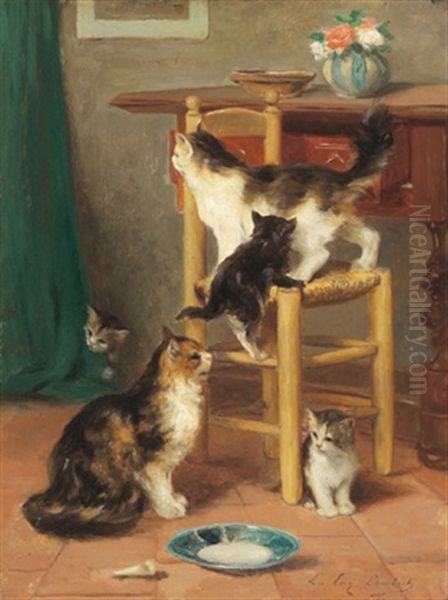 Katzenfamilie Oil Painting by Louis Eugene Lambert